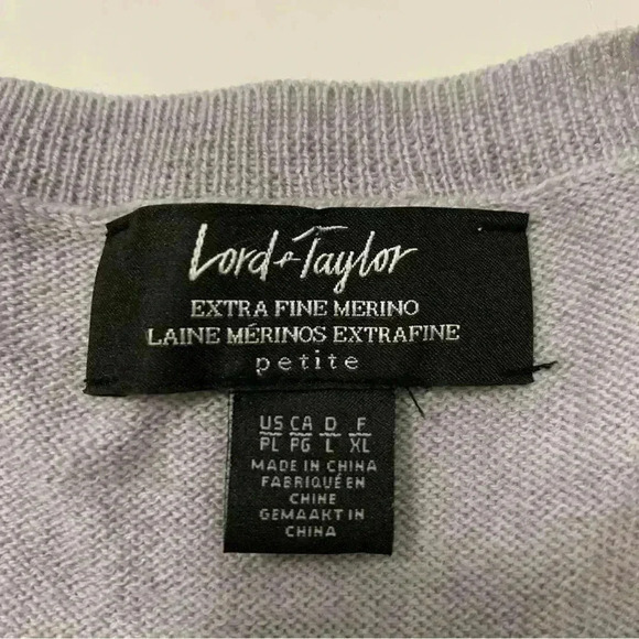 Lord & Taylor Wool V-Neck Gray Sweater Size Petite Large - Picture 4 of 5